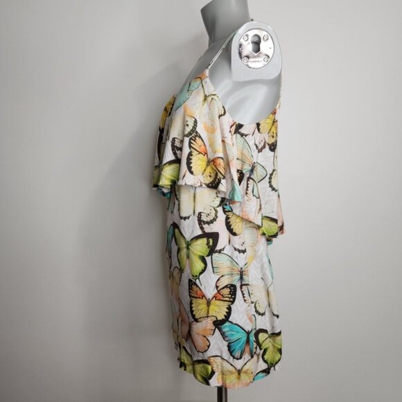 Farm Rio Butterfly Print Ruffle Bodice Thin Strap Mini Dress Size S - Picture 12 of 16